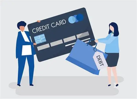 two people holding a credit card and a shopping bag labelled as debt